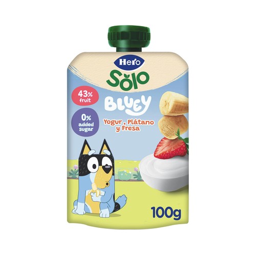 HERO Solo Bolsita de yogur con plátano y fresa, sin azúcares añadidos, a partir de 6 meses 100 g.
