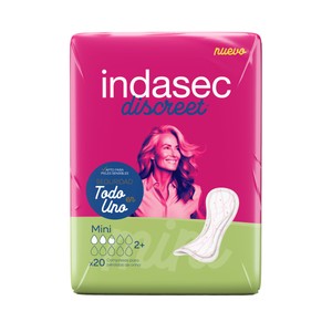 Imagen de INDASEC Discreet Compresas incontinencia mini para pérdidas de orina leves a moderadas 20 uds.