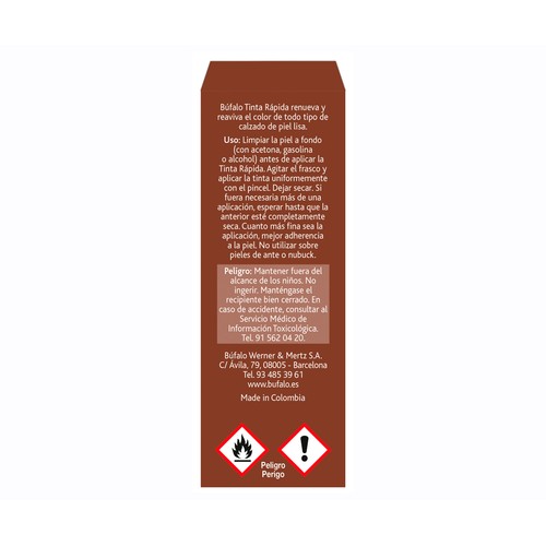 BÚFALO Tinta rápida para calzado marrón, colorea y repara la piel lisa BUFALO 25 ml.