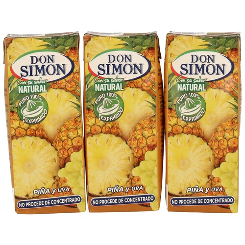 DON SIMON Zumo exprimido de piña y uva sin pulpa DON SIMON pack 3 brik x 20 cl.