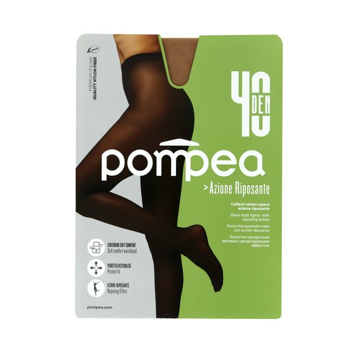 Panty transparente mate con acción descanso, 40den, POMPEA, color polvere, talla S.