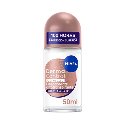 NIVEA Derma control clinical Desodorante roll on para mujer, antitranspirante hasta 100 horas 50 ml.