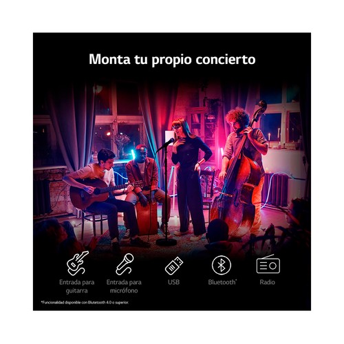 Altavoz LG Xboom RNC7 500W, efectos DJ, iluminación LED, entrada micrófono o guitarra.