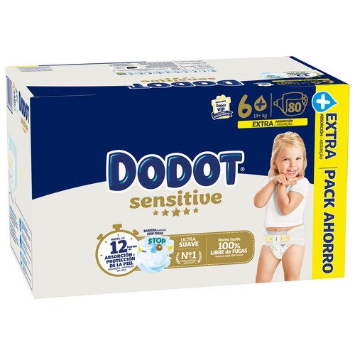 DODOT Sensitive Pañales talla 6+ (+ 14 kg) 80 uds.