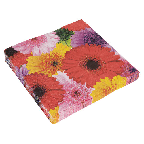 Pack de 20 servilletas con estampado de flores, 33x33 cm, MENAJE.