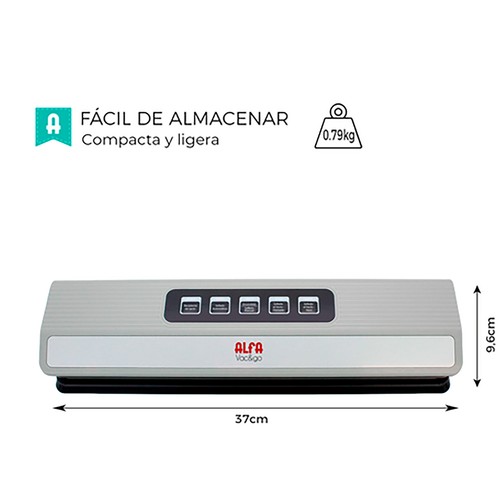 Envasadora al vacío para alimentos ALFA VAC&GO, color negra, 70W, 4 funciones