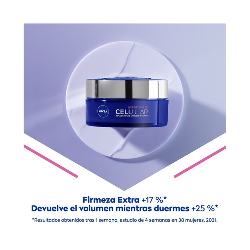 NIVEA Hyaluron cellular expert filler Crema de noche antiedad intensiva con ácido Fólico puro y 2 tipos de ácido Hialurónico 50 ml.
