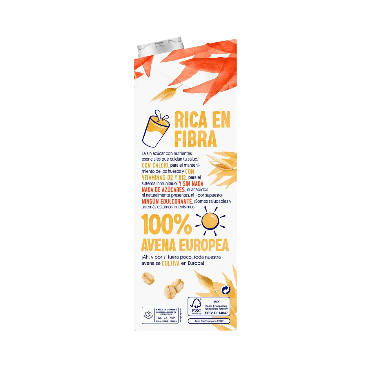 Bebida de avena 100% vegetal, sin azúcar ni edulcorantes 1 l