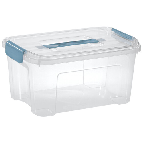 Caja transparente de ordenación, capacidad 13L con tapa de clips y asa color azul , ACTUEL.