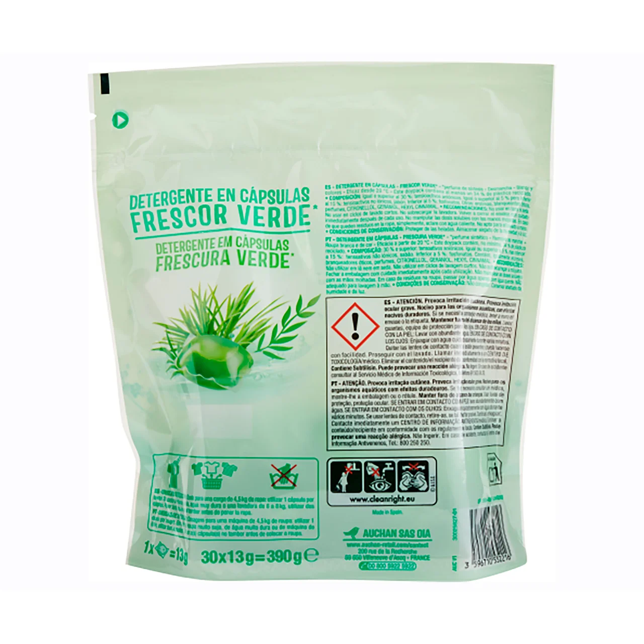 PRODUCTO ALCAMPO Detergente en cápsulas para máquina frescor verde 30 ds.