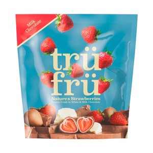 TRÜ FRÜ Frambuesas frescas bañadas en chocolate blanco y chocolate con leche 200 g.