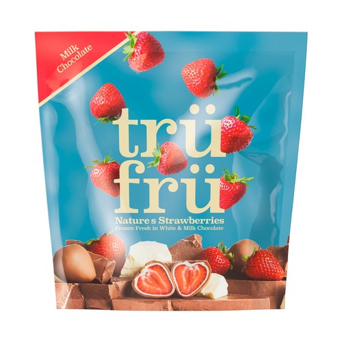TRÜ FRÜ Frambuesas frescas bañadas en chocolate blanco y chocolate con leche 200 g.