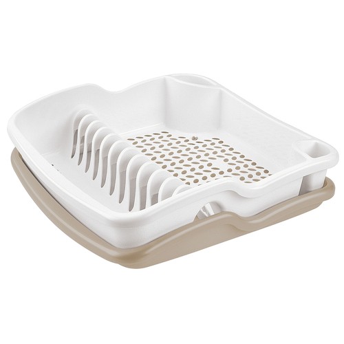 Escurreplatos con bandeja, 39x39cm., color blanco y beige, ACTUEL.
