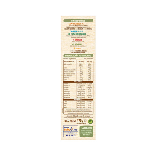 NESTLÉ Papilla de 8 cereales con fruta a partir de 6 meses NESTLÉ 475 g.