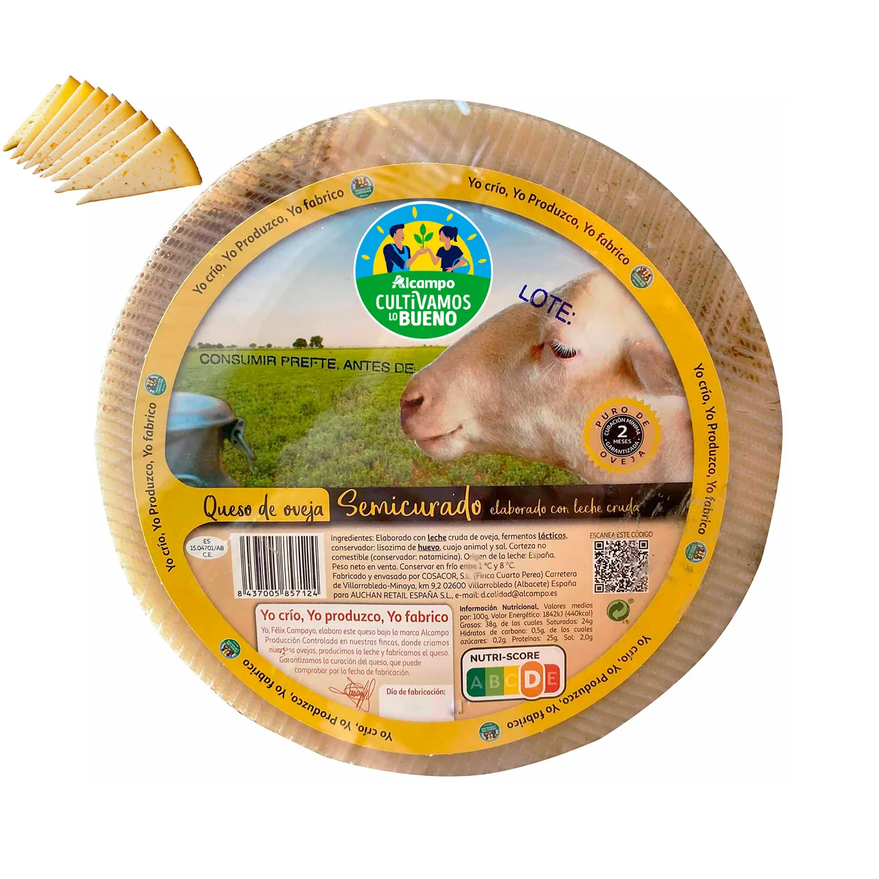 ALCAMPO CULTIVAMOS LO BUENO Queso de oveja semicurado, leche cruda - Trozo