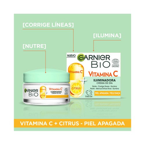 GARNIER Bio Crema de dia iluminadora, con vitamina C, para pieles apagadas 50 ml.