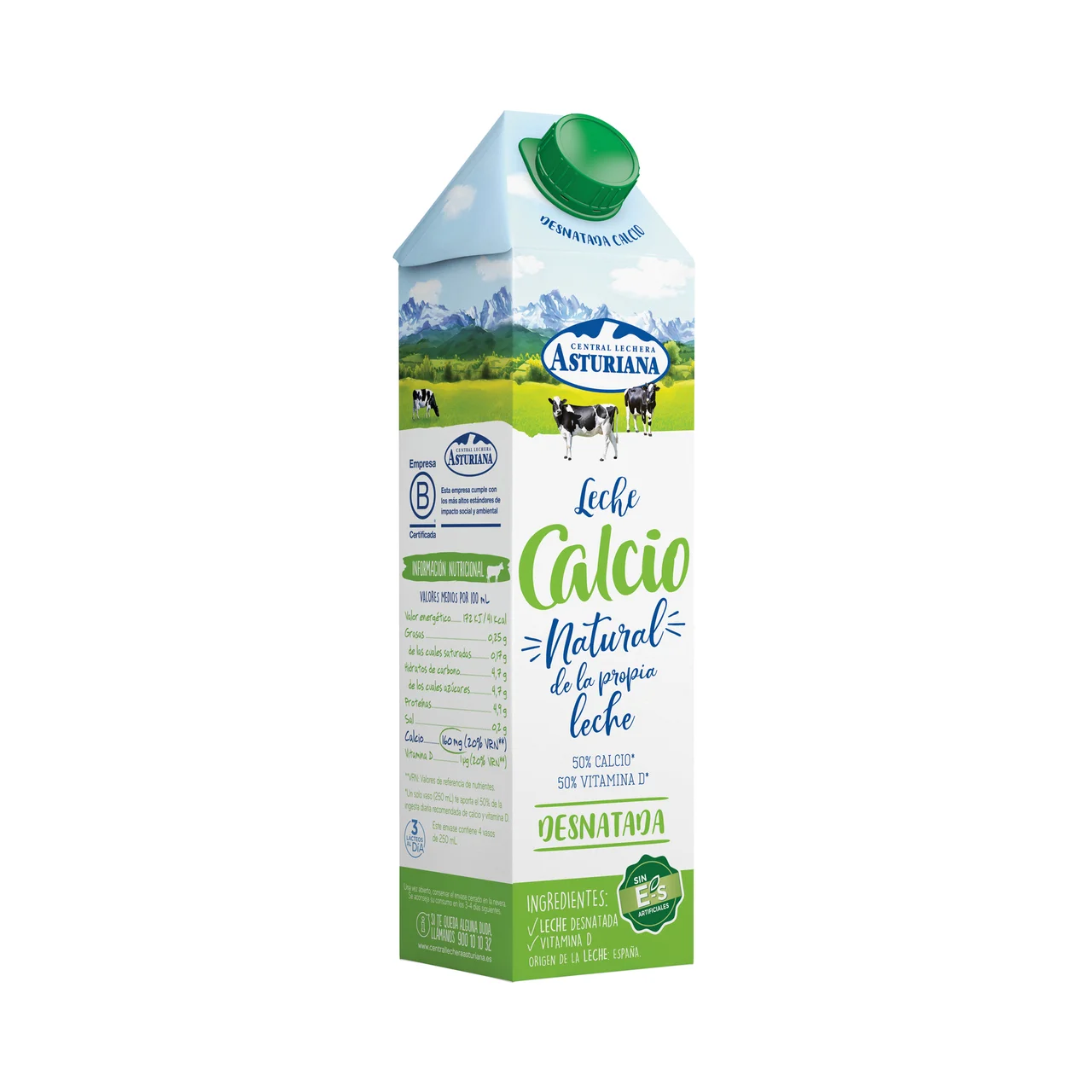 Leche desnatada de vaca, enriquecida con calcio 1 l.