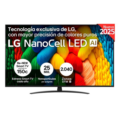 Televisión 165,1 cm (65") Nanocell LG 65NANO816A6A, 4K, Smart TV, Ultra HD,3HDMI, USB, HDR, webOS25 IA, 60Hz.