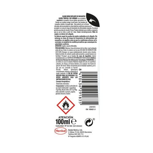 BLOOM Repelente mosquitos, loción tropical 100 ml.