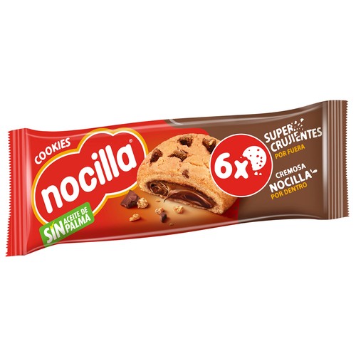 NOCILLA Cookies Galletas con gotas de chocolate, rellenas con crema de cacao con avellanas 6 uds. 20 g.