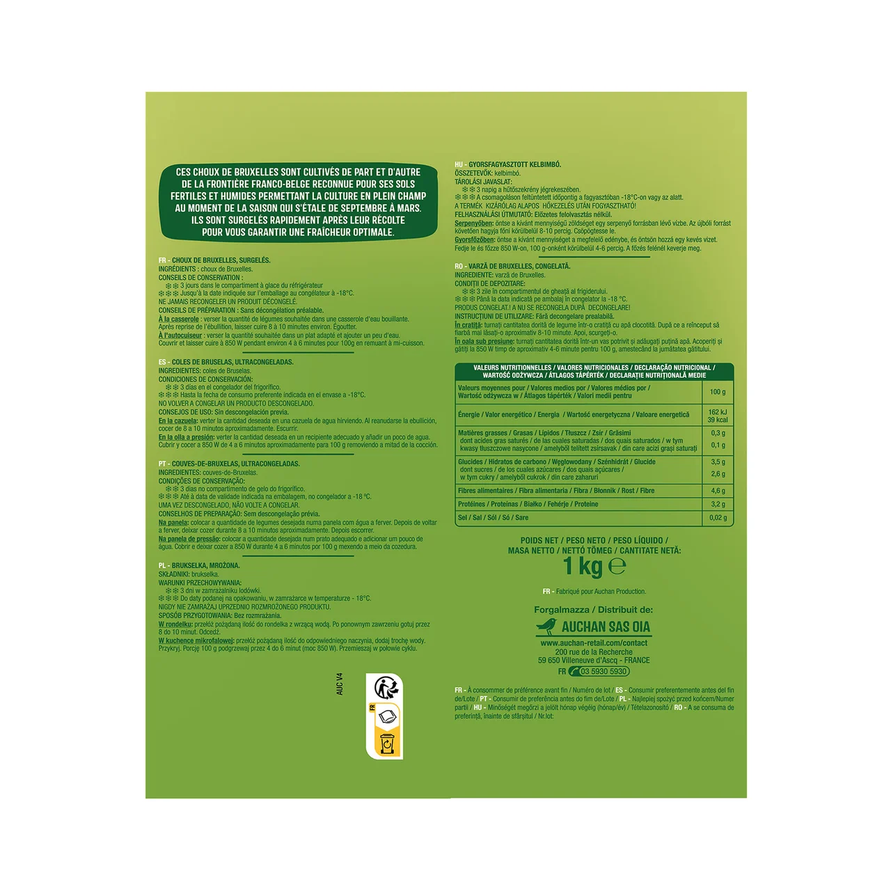 AUCHAN Coles de Bruselas ultracongeladas 1 kg Producto Alcampo.
