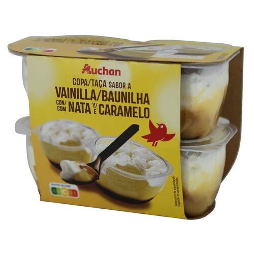 AUCHAN Copa sabor vainilla con caramelo y nata 4 x 115 g. Producto Alcampo