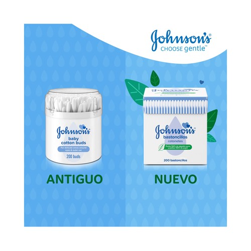 JOHNSON´S Bastoncillos para bebés, niños y adultos de papel con extremos de algodón 100% puro 200 uds.