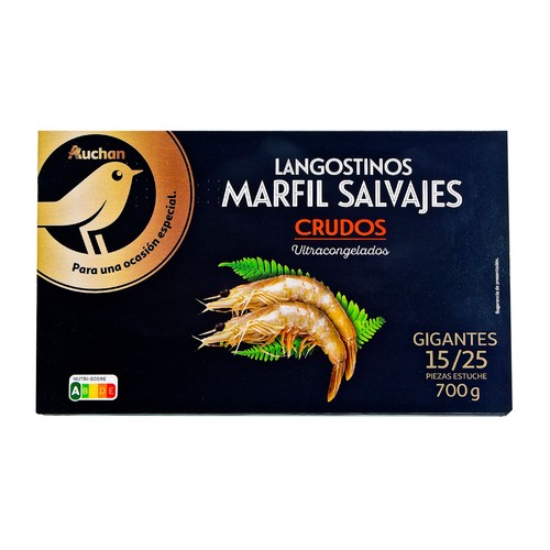 PRODUCTO ALCAMPO Collection Langostinos crudos 15 / 25, salvajes y ultracongelados 700 g.