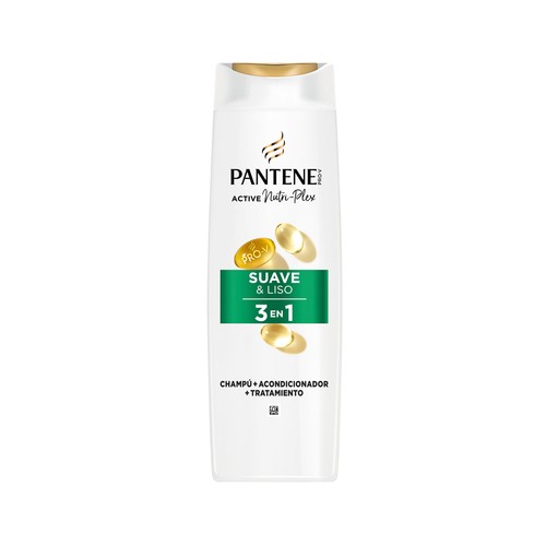 PANTENE Pro-v suave & liso Champú + acondicionador + tratamiento para cabellos encrespados y apagados 500 ml.