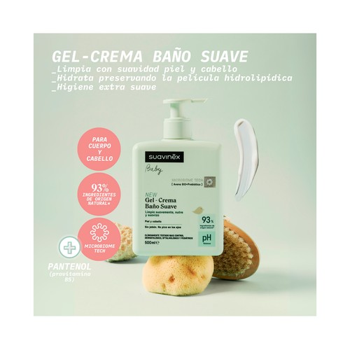 SUAVINEX Gel - crema pediátrico sin jabón, para cuerpo y cabello 500 ml.