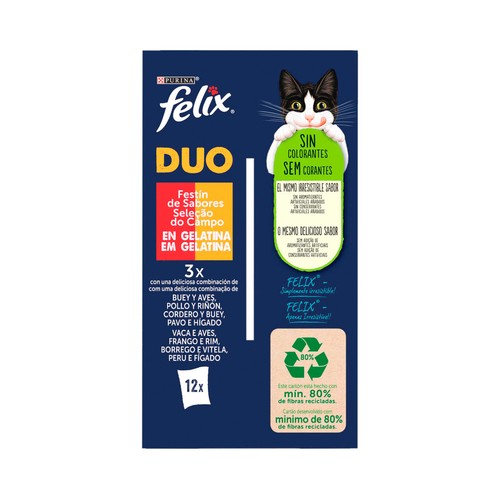 PURINA FELIX Alimento gatos húmedo Fantastic Duo 12 uds. x 85 g.