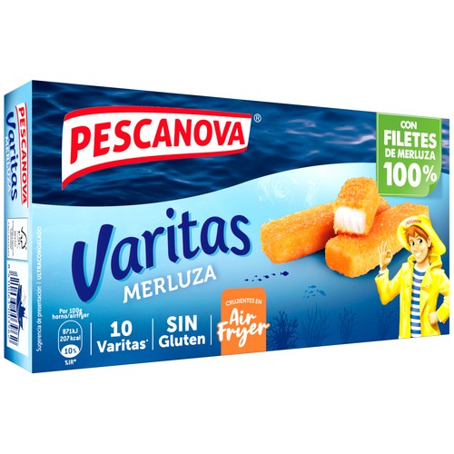 PESCANOVA Varitas de merluza empanadas sin gluten 300 g.