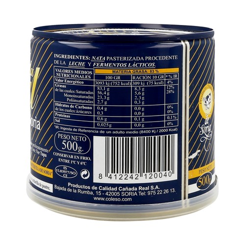 CAÑADA REAL Lata de mantequilla de Soria sin sal CAÑADA REAL 500 g.