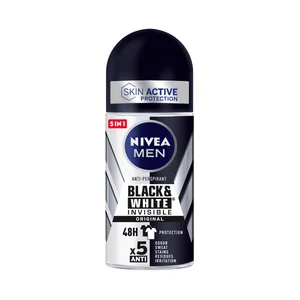 NIVEA Men black & white invisible original Desodorante roll on para hombre con protección anti manchas 50 ml.