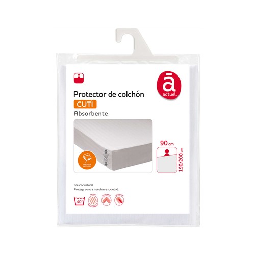 Protector colchón 90x190/200cm hasta 28cm de altura, Cuti, 70% algodón 30% poliester. ACTUEL