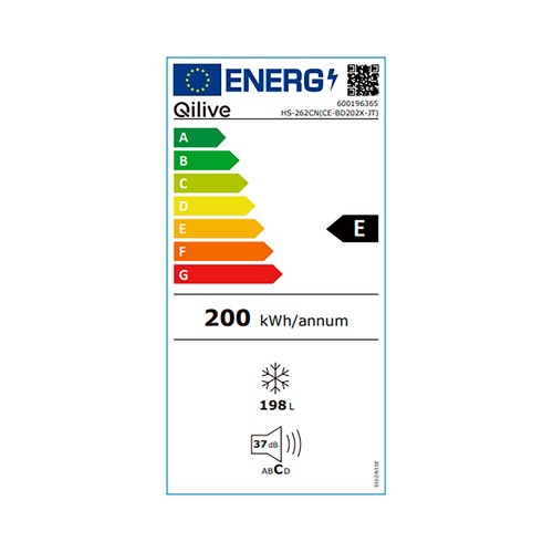 Congelador horizontal QILIVE Q.6365, clasificación energética: E, H: 79,7cm, A: 88,8cm, F: 57,8cm, capacidad total: 198L.