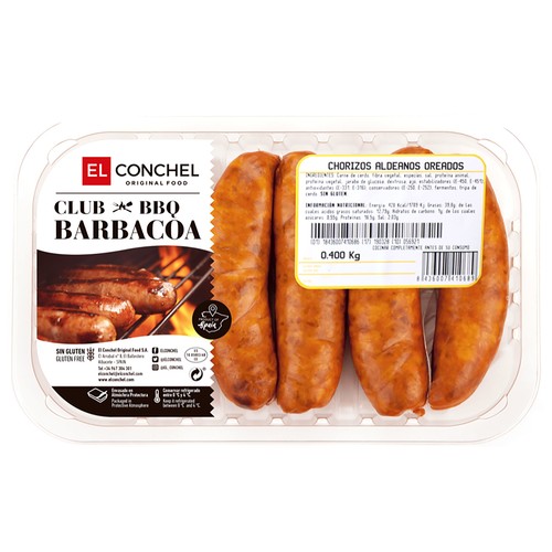 Bandeja con chorizos oreados aldeanos, sin gluten y especiales para barbacoa EL CONCHEL 400 g