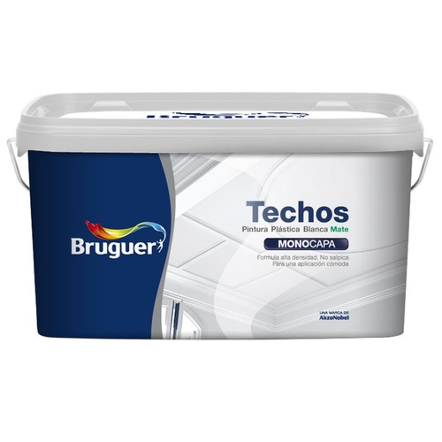 Pintura plástica monocapa, blanca mate, BRUGUER Techos, 2,5L.