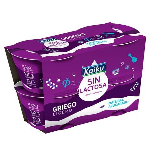 Yogur griego natural azucarado y sin lactosa KAIKU Sin lactosa 4 x 90 g.