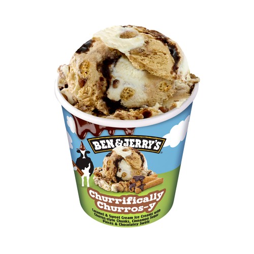 BEN & JERRY'S Churrifically Tarrina de helado de caramelo y nata con trozos de churros caramelizados 465 ml.