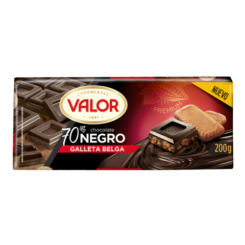 VALOR Chocolate negro (70 % cacao) con galleta Belga 200 g.