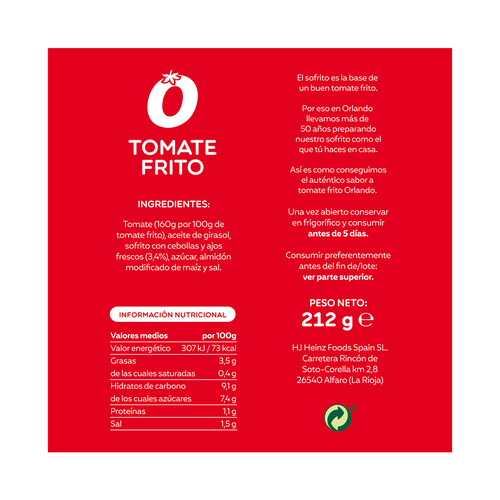 ORLANDO Tomate frito ORLANDO 3 uds. 212 g.