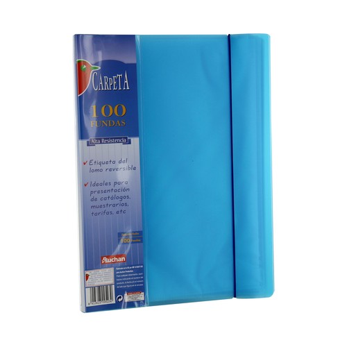 Carpeta clasificadora con 100 fundas tamaño A4 con tapas de poliuretano rígido. ALCAMPO.