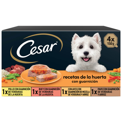 CESAR Comida para perro adulto a base de buey, pollo, aves y cordero CESAR 4 uds. de 150 g.