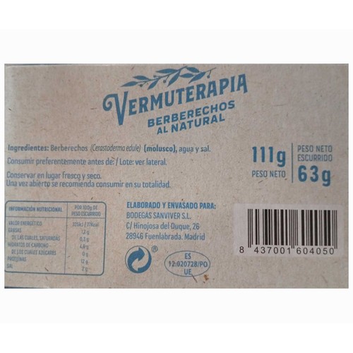 VERMUTERAPIA Berberechos al natural 45-55 uds. 63 g.