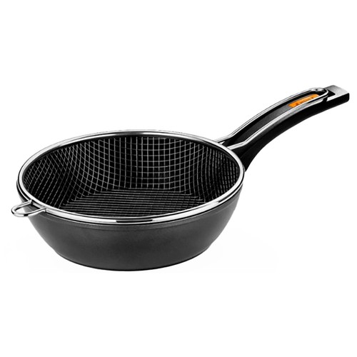 Sartén freidora Fuego de aluminio forjado de 28cm, con cesta, MONIX