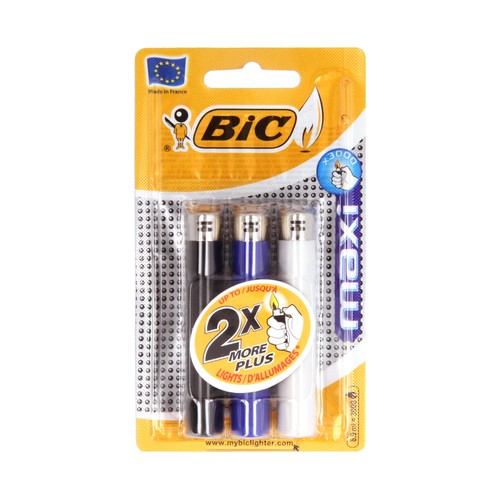 BIC Lote de 3 mecheros de tamaño grande con sistema de seguirdad anti-niños BIC Maxi.