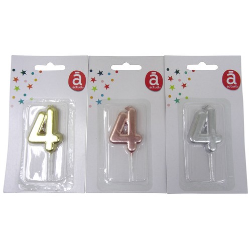 Vela del nº4, color plata, oro o rosa, 4,5 cm, ACTUEL.
