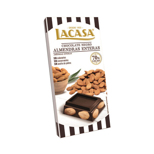 LACASA Chocolate negro con almendras enteras 70% cacao 200 g.