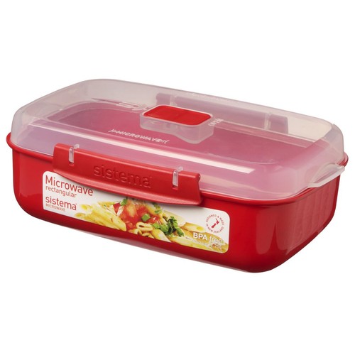Recipiente hermético rectangular especial para microondas, 1,25 litros SISTEMA MICROWAVE.